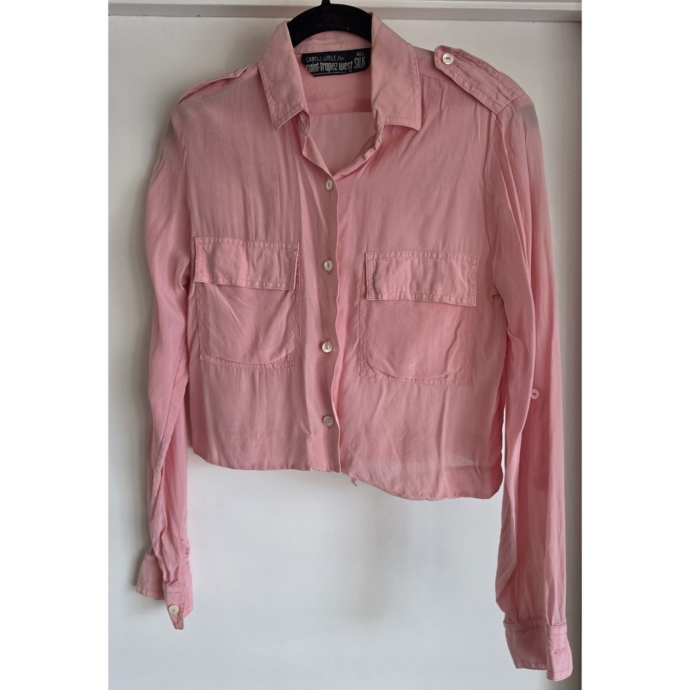 VTG Carole Little Saint-Tropez West Silk Blouse Pink Solid Long Sleeve Top Shirt